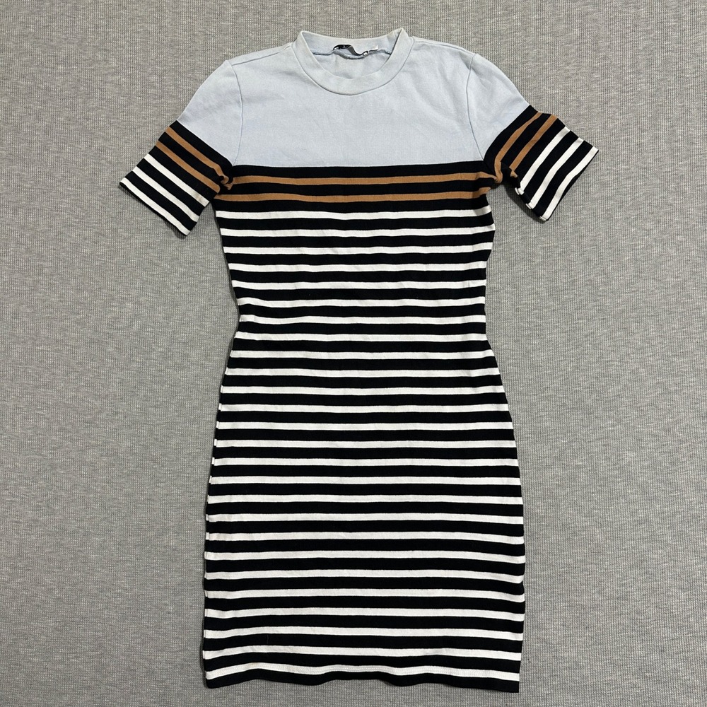 T by Alexander Wang Striped Bodycon Mini Dress Blue Black White Women Small